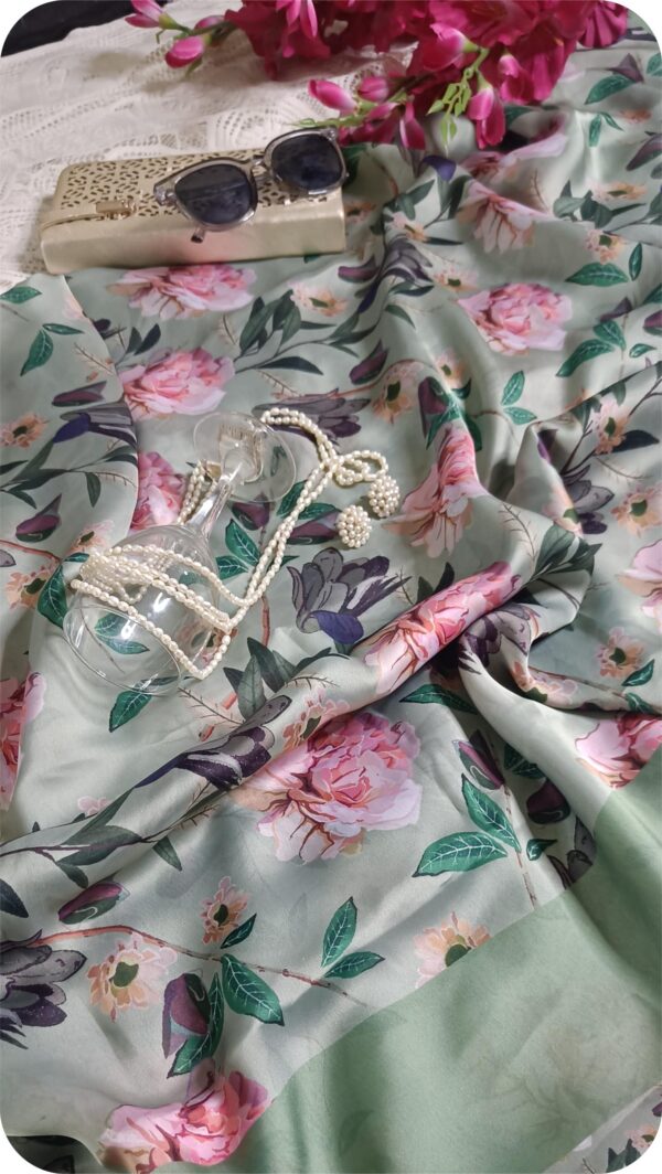 ~ Gul Bahaar ~ Sea Green Crepe Saree - Image 3