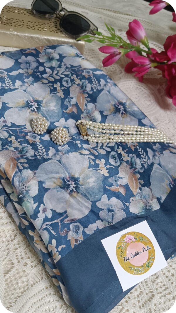~ Gul Bahaar ~ Sea Blue Crepe Saree - Image 2