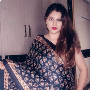 ~ Aaina ~ Black Ajrakh Satin Silk Mirror work Saree