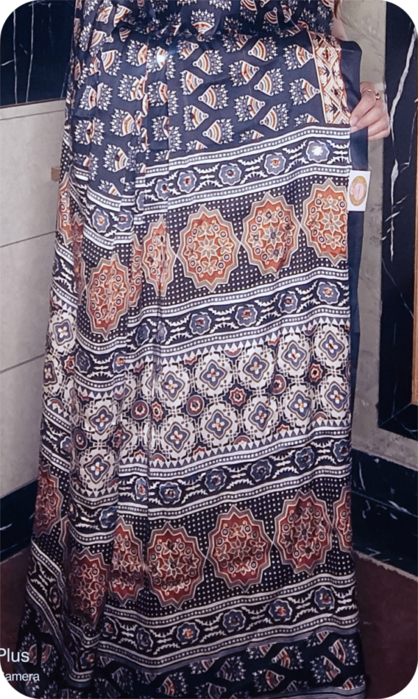 ~ Aaina ~ Black Ajrakh Satin Silk Mirror work Saree - Image 6