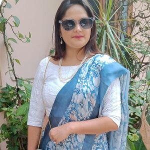 ~ Gul Bahaar ~ Sea Blue Crepe Saree