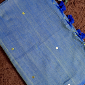 ~ Ginni ~ Denim Blue Soft Khadi Cotton Saree