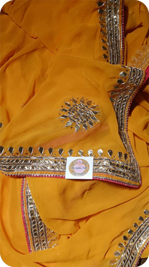 ~Sona Chaandi ~Haldi Yellow Georgette Gottapatti Saree - Image 8