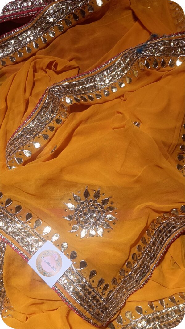 ~Sona Chaandi ~Haldi Yellow Georgette Gottapatti Saree - Image 2
