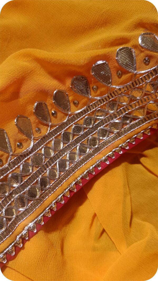 ~Sona Chaandi ~Haldi Yellow Georgette Gottapatti Saree - Image 3