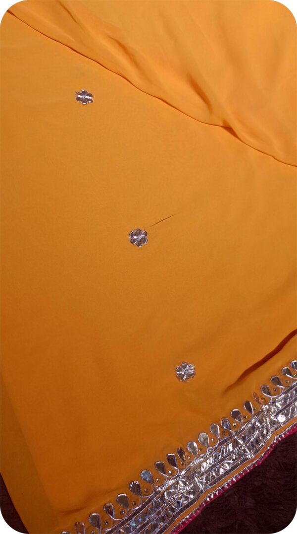 ~Sona Chaandi ~Haldi Yellow Georgette Gottapatti Saree - Image 4