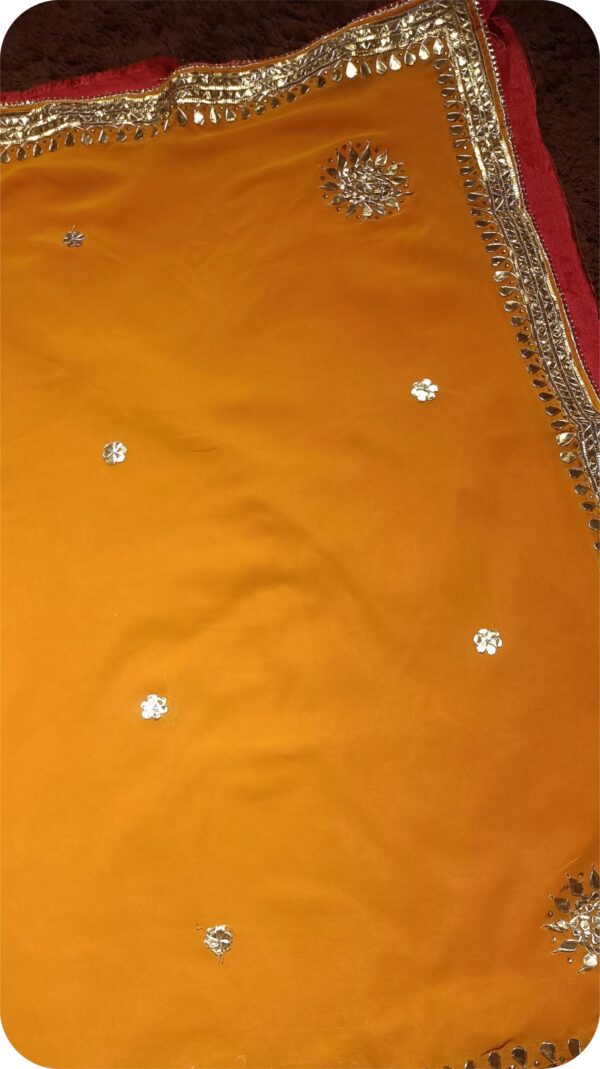 ~Sona Chaandi ~Haldi Yellow Georgette Gottapatti Saree - Image 6