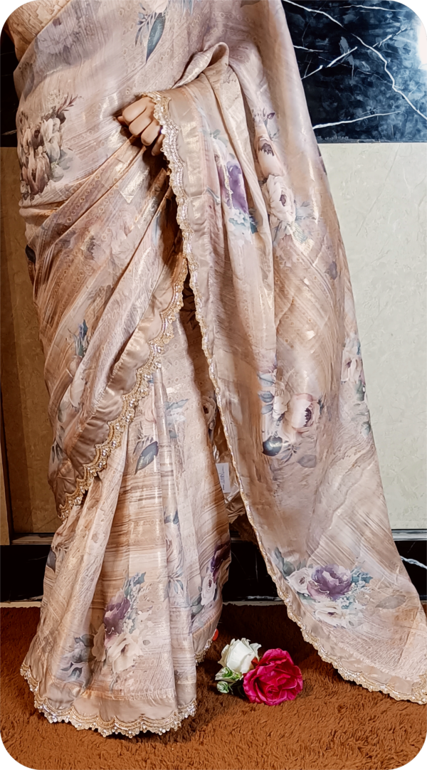 ~Nazakat ~ Beige Golden Brasso Saree - Image 2