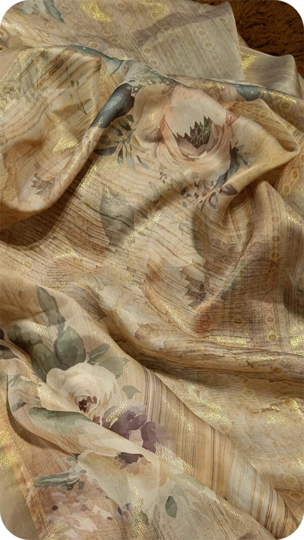 ~Nazakat ~ Beige Golden Brasso Saree - Image 4