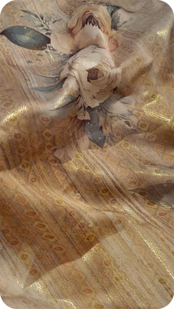 ~Nazakat ~ Beige Golden Brasso Saree - Image 3