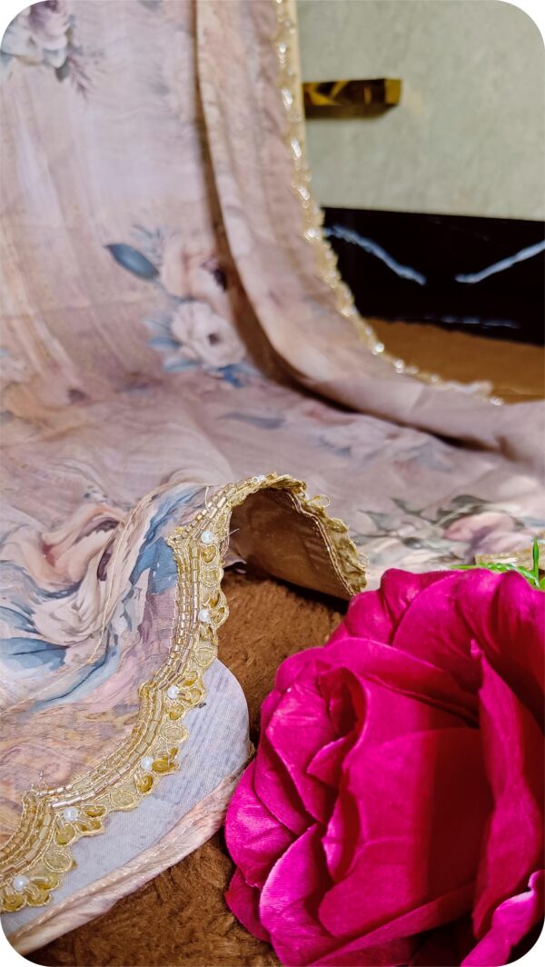 ~Nazakat ~ Beige Golden Brasso Saree - Image 7