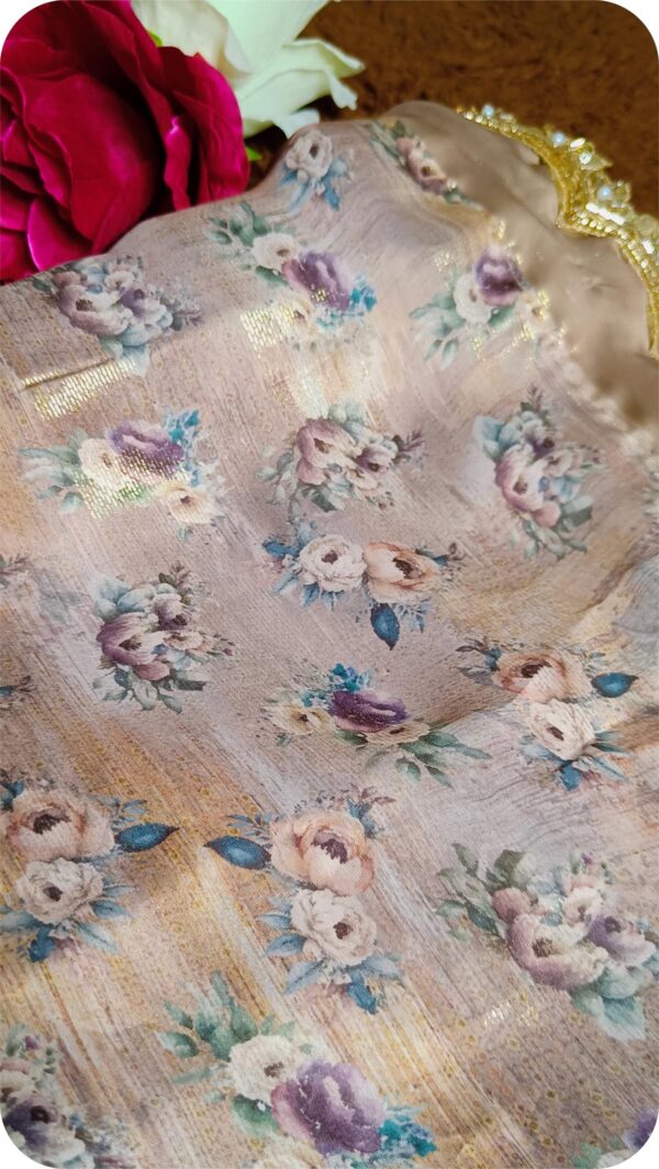 ~Nazakat ~ Beige Golden Brasso Saree - Image 8