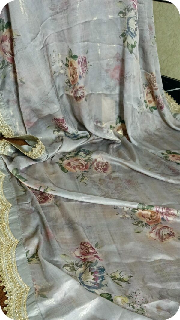 ~Nazakat ~ Silver Grey Brasso Saree - Image 2