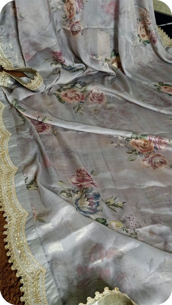 ~Nazakat ~ Silver Grey Brasso Saree - Image 8