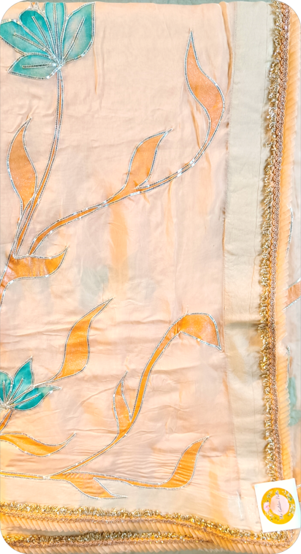 ~Shahi Gotta~ Beige Organza Gotta Patti Saree - Image 2