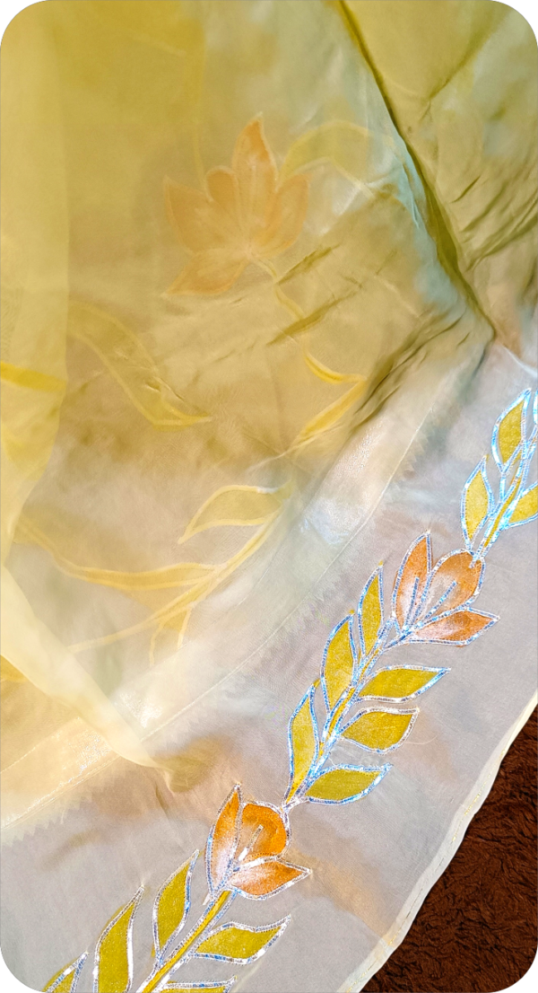 ~Shahi Gotta~ Soft Lemon Yellow Organza GottaPatti Saree - Image 5