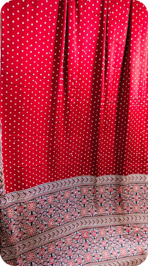 ~ Ajrakh Jaal ~ Brick Red Satin Silk Saree - Image 5