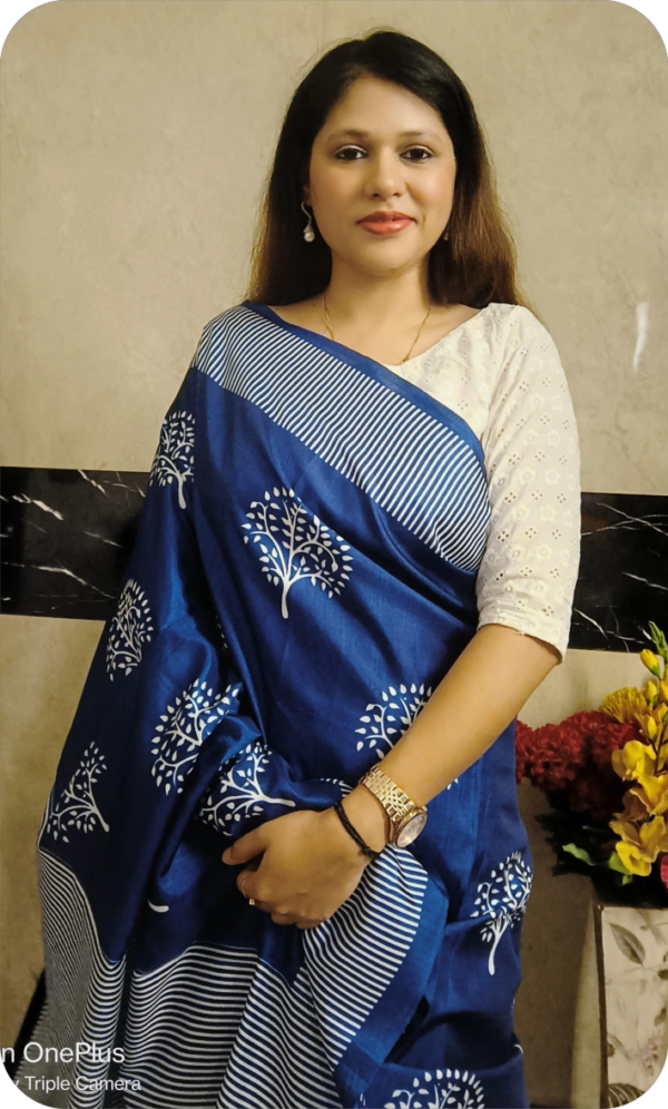 ~ Meenaxi~ Indigo Blue Cotton Silk Saree - Image 3