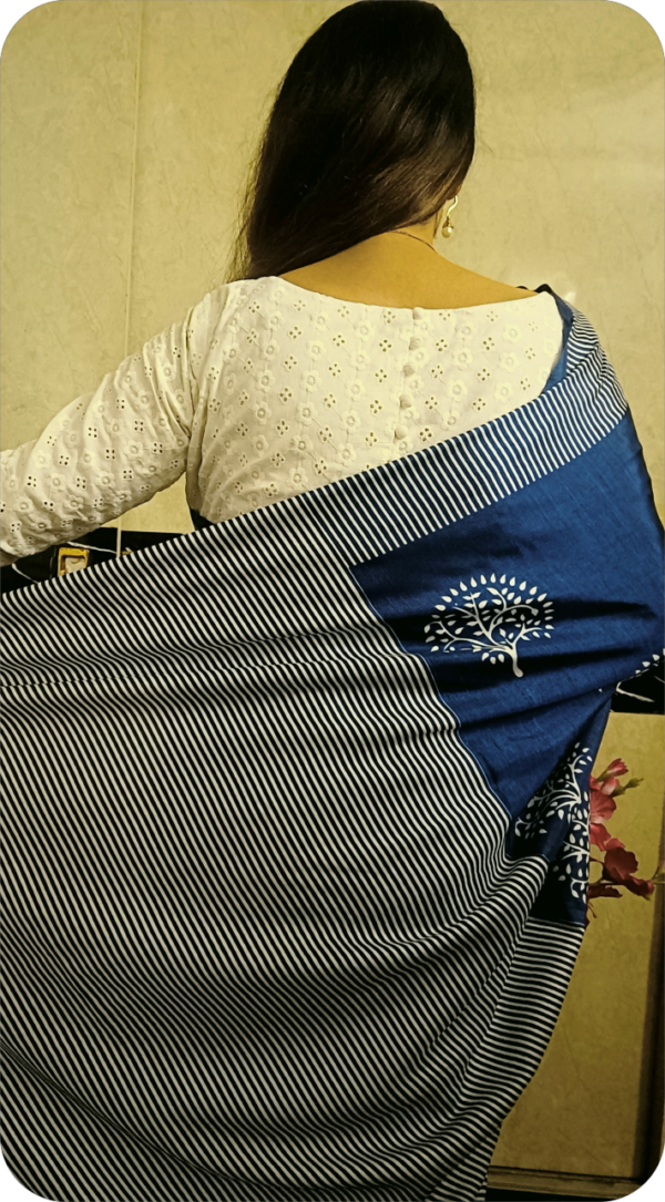 ~ Meenaxi~ Indigo Blue Cotton Silk Saree - Image 5