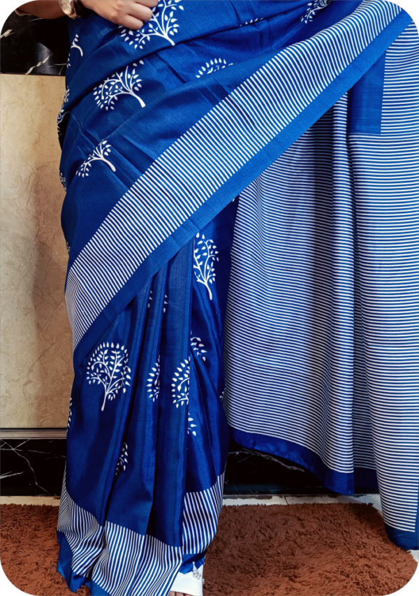 ~ Meenaxi~ Indigo Blue Cotton Silk Saree - Image 6
