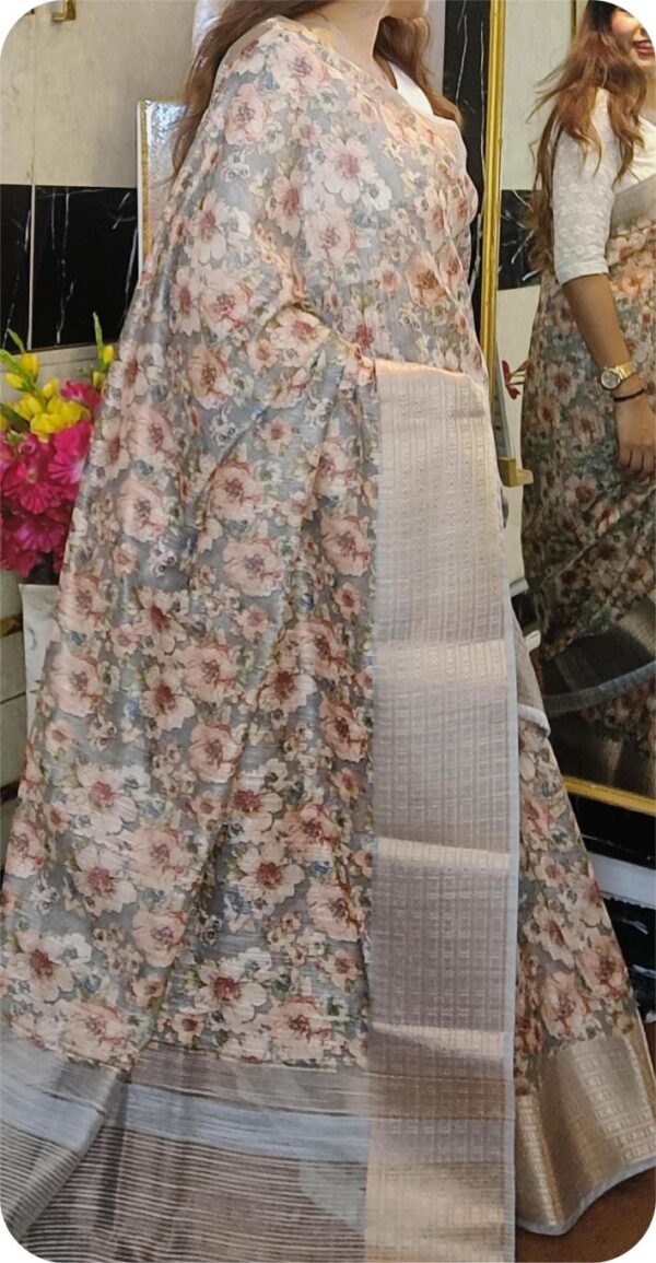 ~ Saanjh ~ Soft Grey Linen saree - Image 7