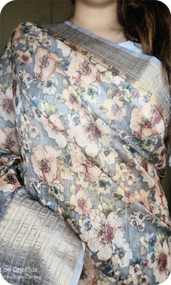 ~ Saanjh ~ Soft Grey Linen saree - Image 10