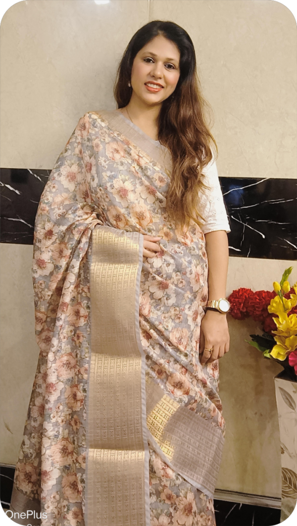 ~ Saanjh ~ Soft Grey Linen saree - Image 4