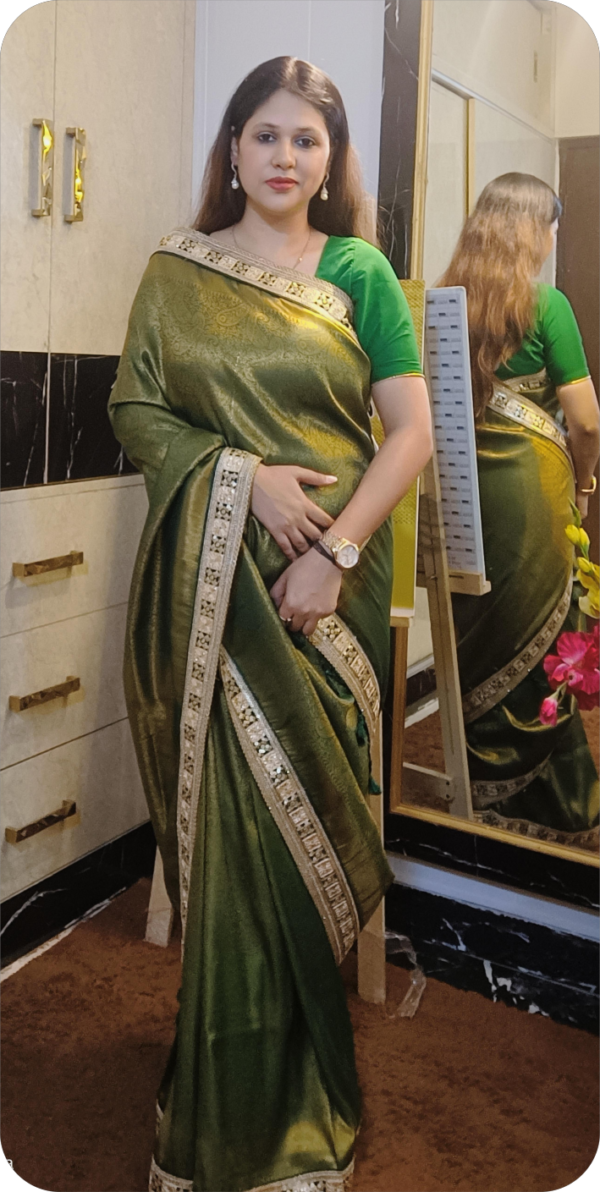 ~ Sadabahaar ~ Dark Green Kanchan Silk Dhoop Chaav Saree - Image 9
