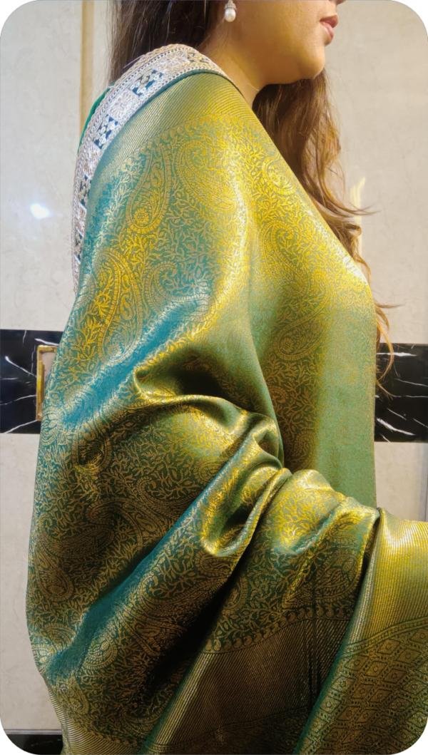 ~ Sadabahaar ~ Dark Green Kanchan Silk Dhoop Chaav Saree - Image 8