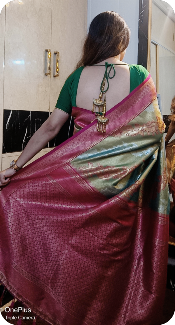 ~ Meenaxi ~ Pistaschio Green Kanchipuram Silk Saree - Image 4