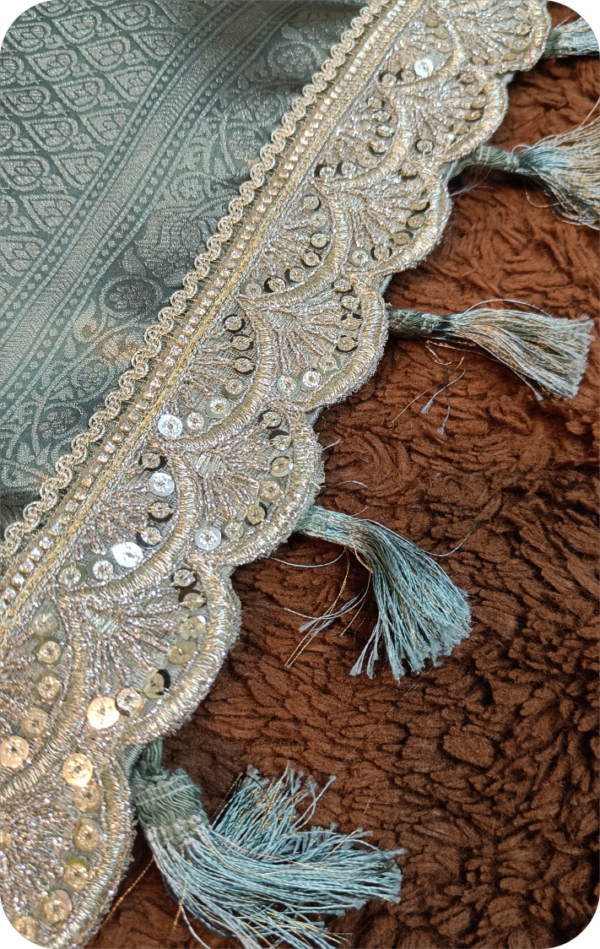 ~NoorJehan ~ Bottle Green Organza Saree - Image 8