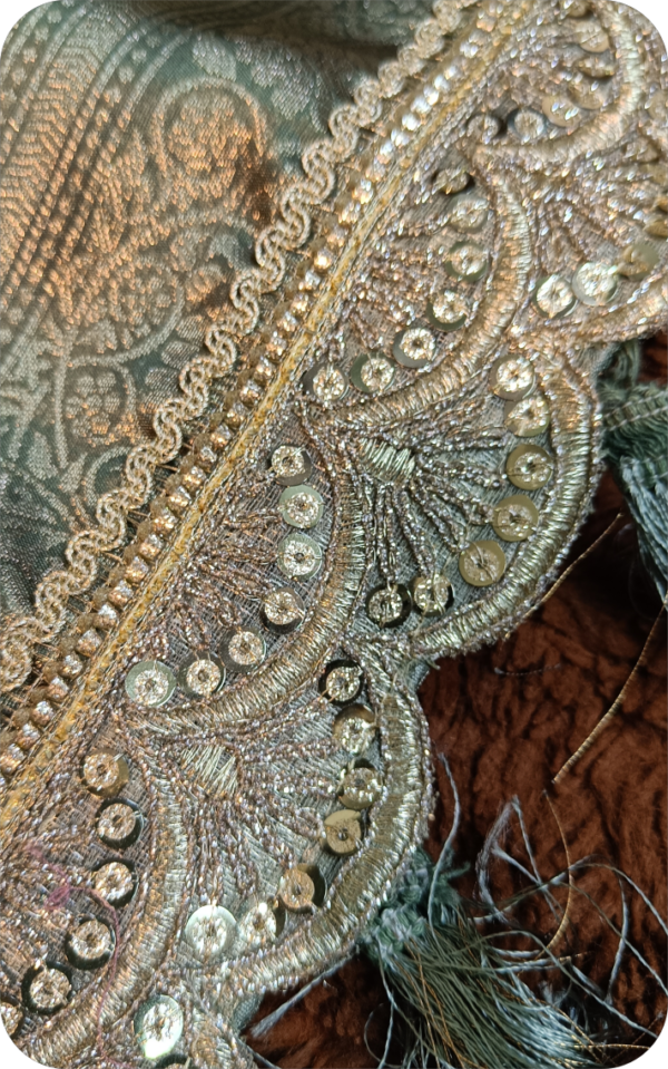 ~NoorJehan ~ Bottle Green Organza Saree - Image 9