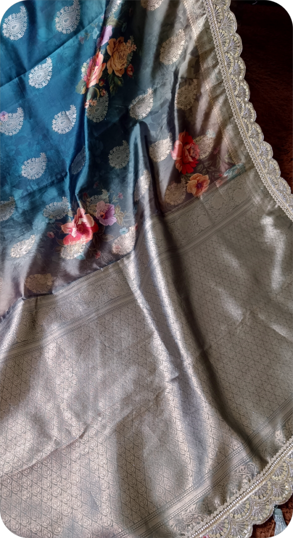 ~NoorJehan ~ Bottle Green Organza Saree - Image 12