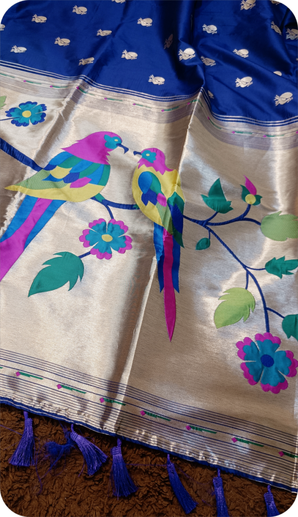 ~ Apsara ~  Blue Paithani Silk Saree - Image 3