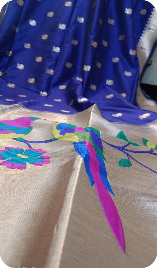 ~ Apsara ~  Blue Paithani Silk Saree - Image 5