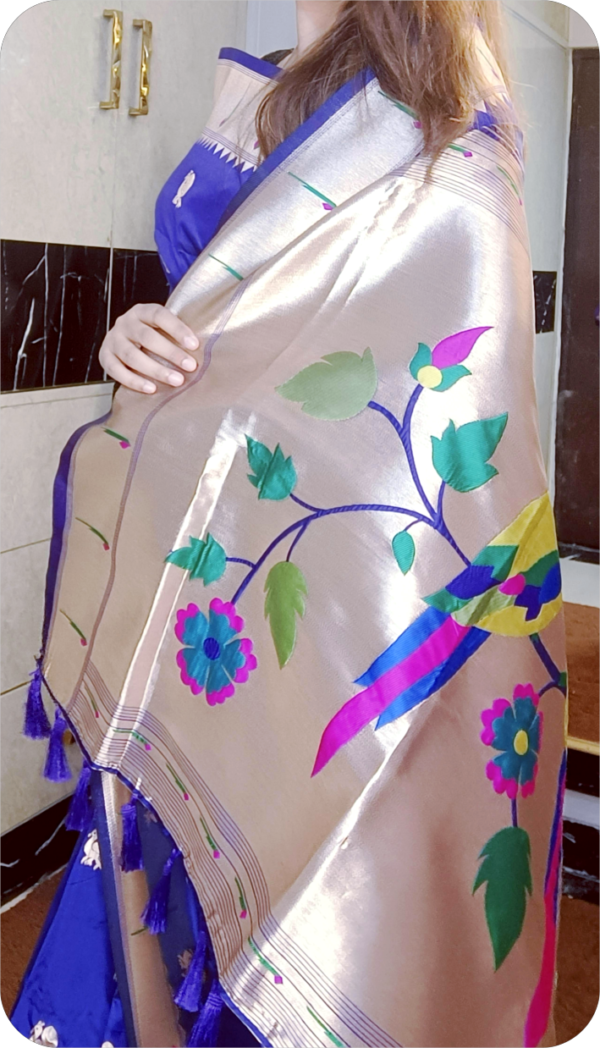 ~ Apsara ~  Blue Paithani Silk Saree - Image 7