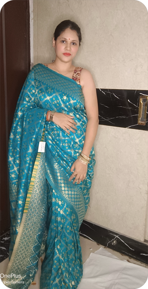 ~Maharani~ Rama Green (Firozi) Gharchola Zari Saree - Image 2