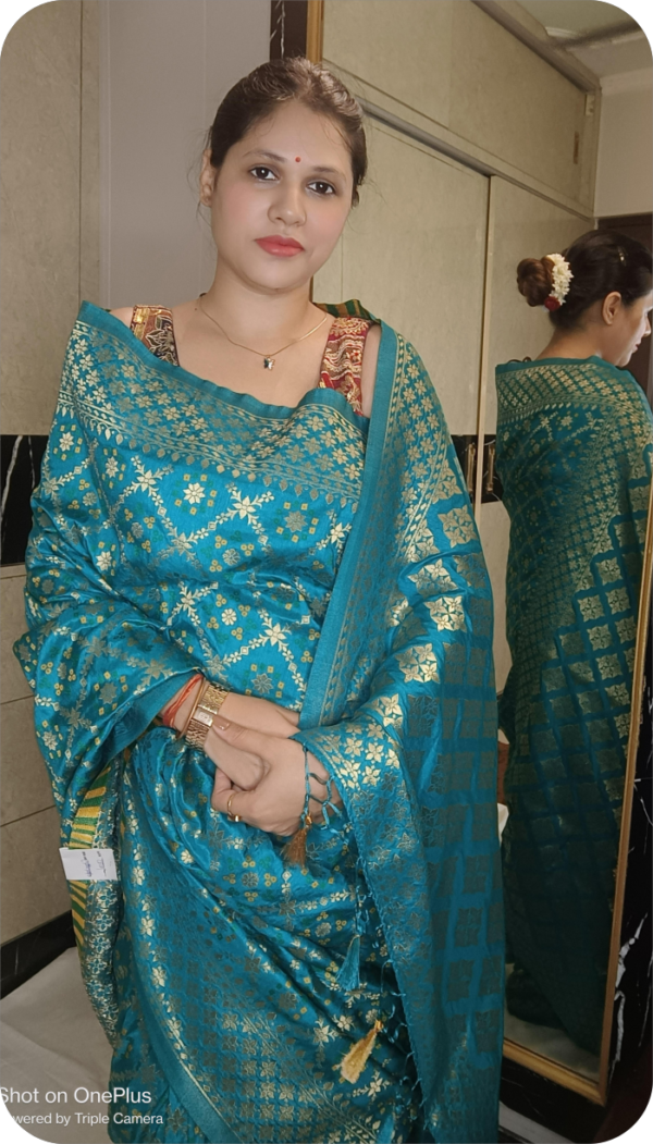 ~Maharani~ Rama Green (Firozi) Gharchola Zari Saree - Image 6