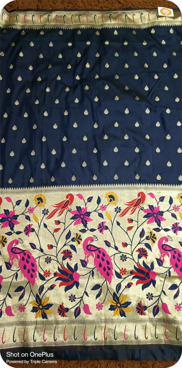 ~ Satyabhama ~ Navy Blue Paithani Silk Saree - Image 11