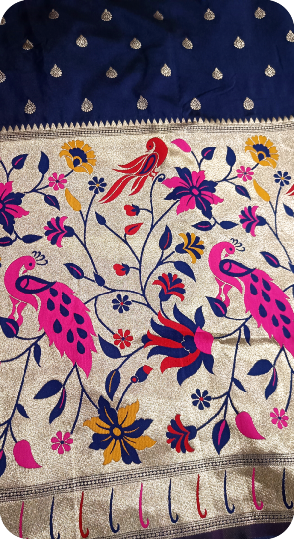 ~ Satyabhama ~ Navy Blue Paithani Silk Saree - Image 7
