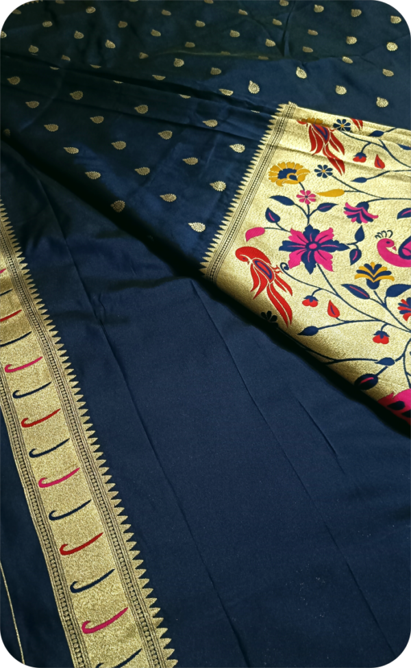 ~ Satyabhama ~ Navy Blue Paithani Silk Saree - Image 8