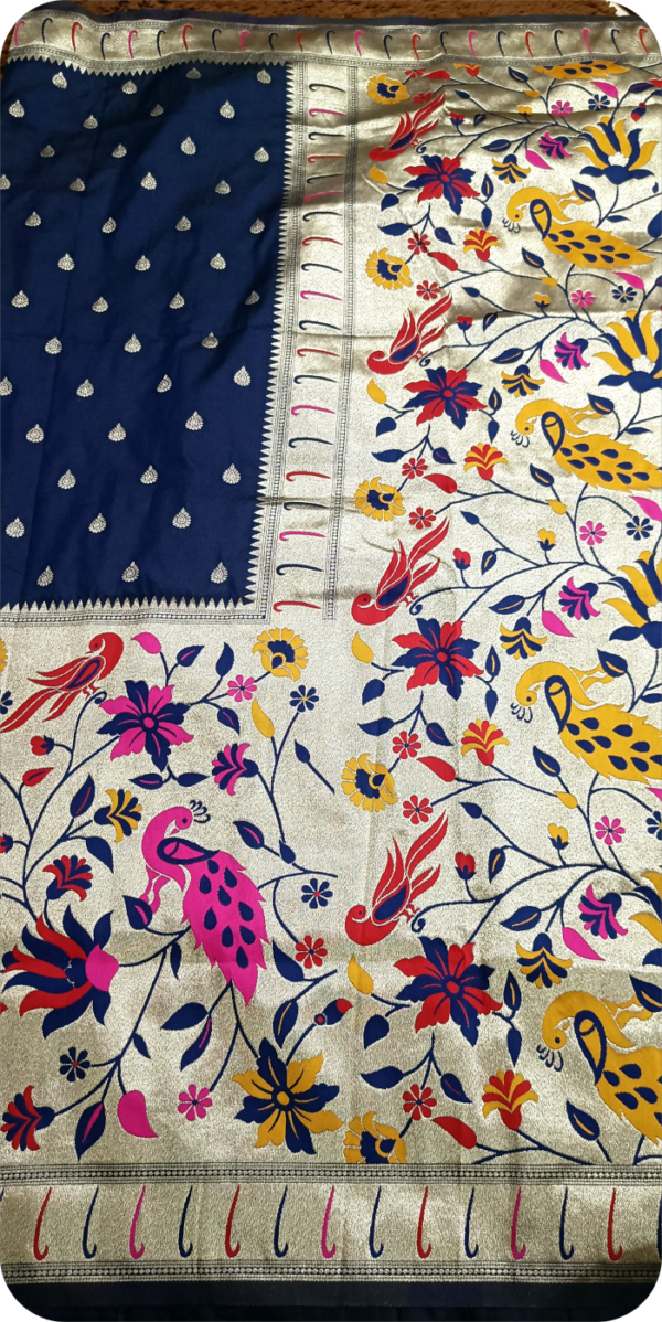~ Satyabhama ~ Navy Blue Paithani Silk Saree - Image 10