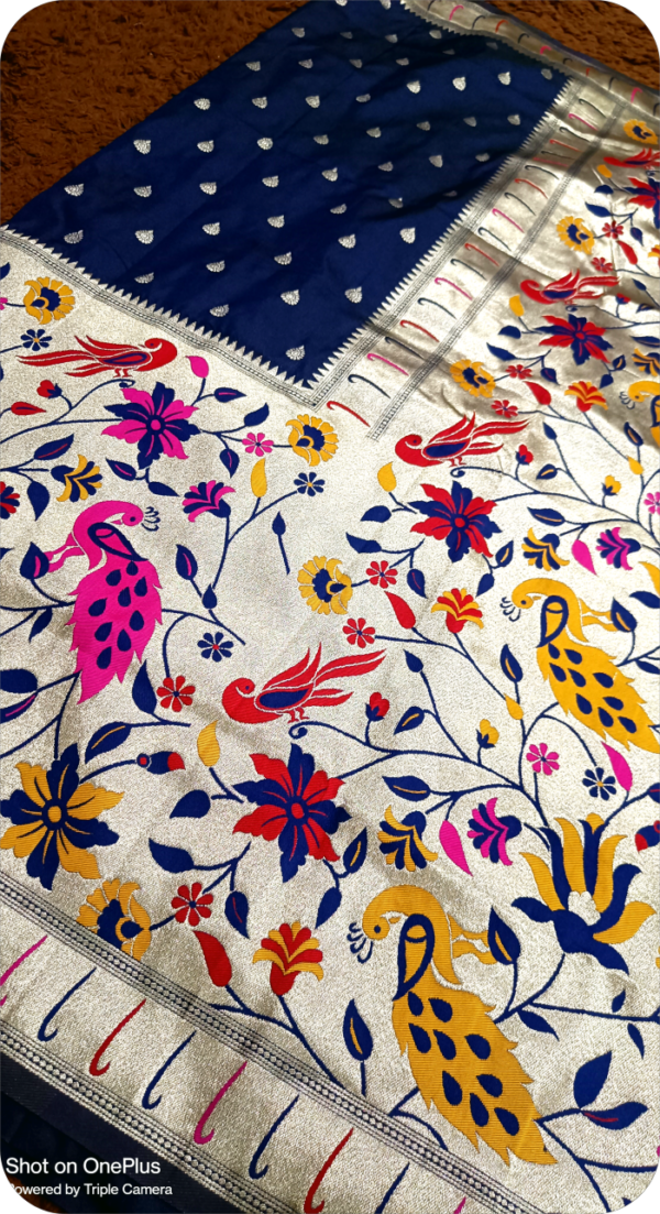 ~ Satyabhama ~ Navy Blue Paithani Silk Saree - Image 9