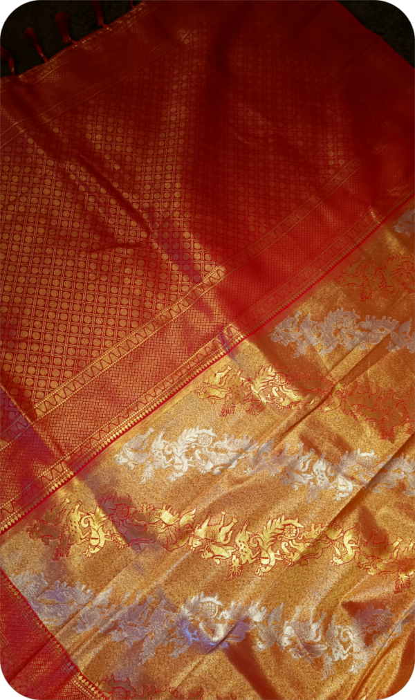 ~ Meenaxi ~ Golden Orange Kanchipuram Silk Saree - Image 8