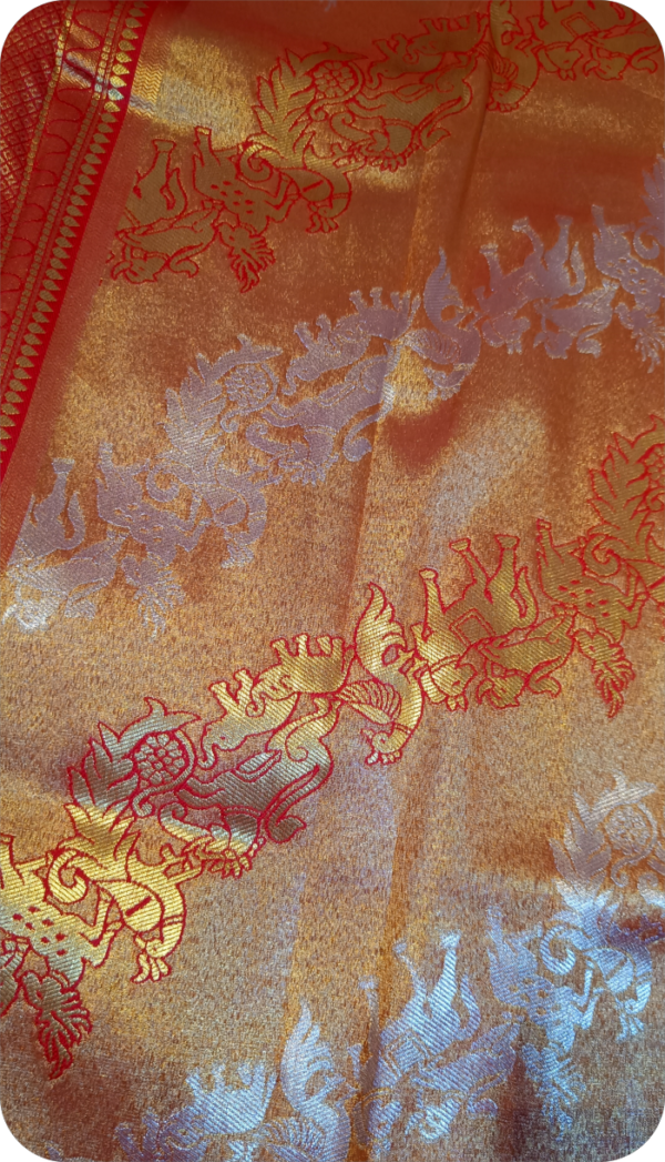 ~ Meenaxi ~ Golden Orange Kanchipuram Silk Saree - Image 9