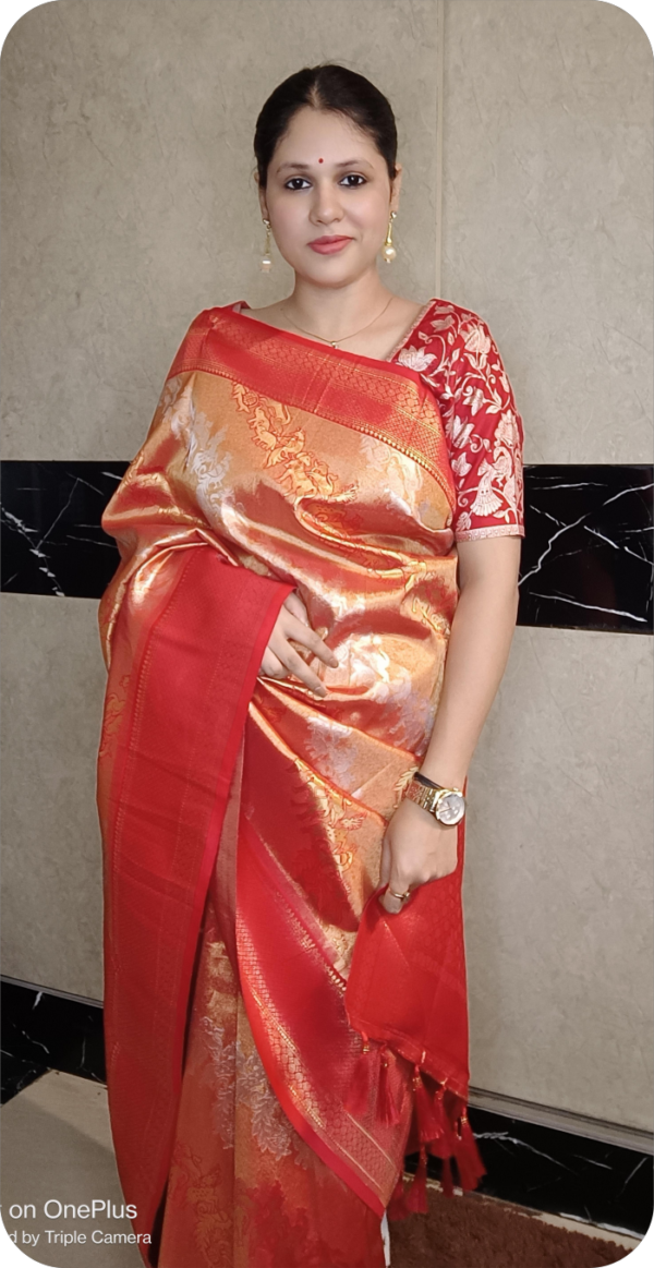 ~ Meenaxi ~ Golden Orange Kanchipuram Silk Saree - Image 10
