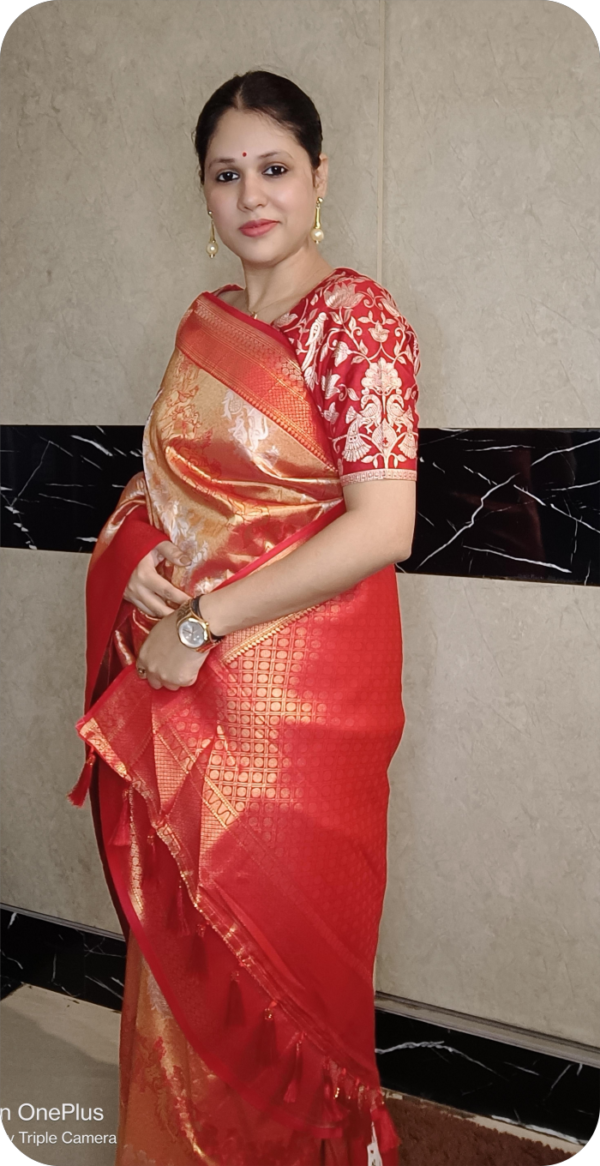 ~ Meenaxi ~ Golden Orange Kanchipuram Silk Saree - Image 5