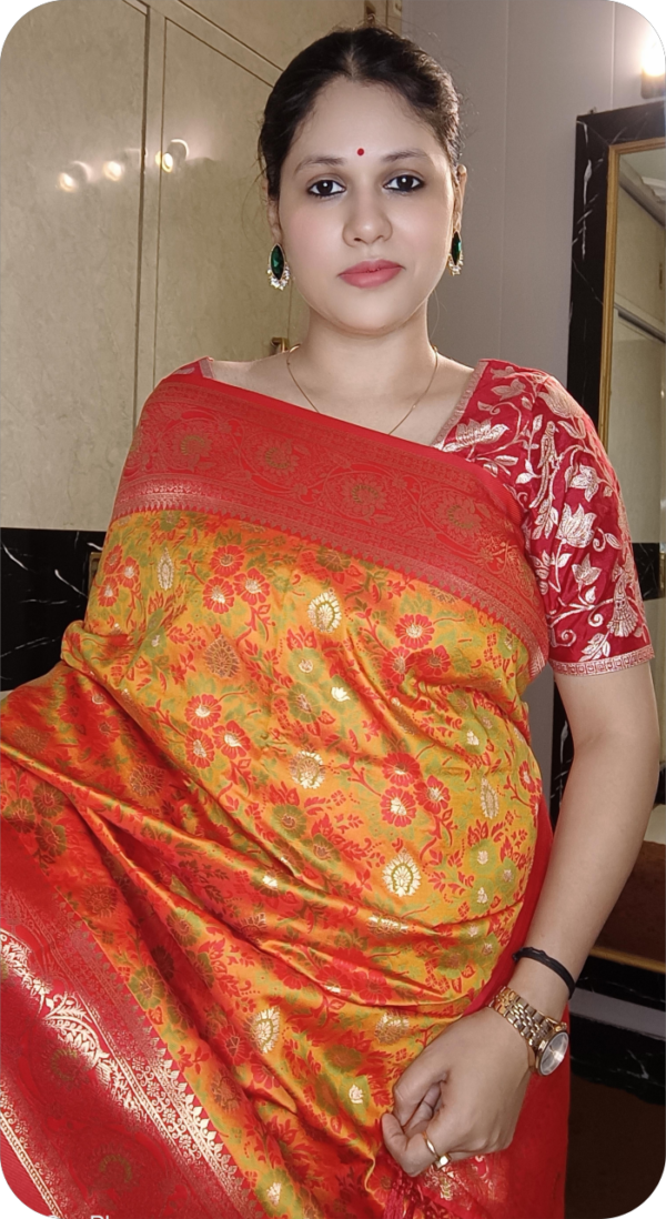 ~ Raajrani ~Mustard Yellow Banarasi Silk Saree - Image 4