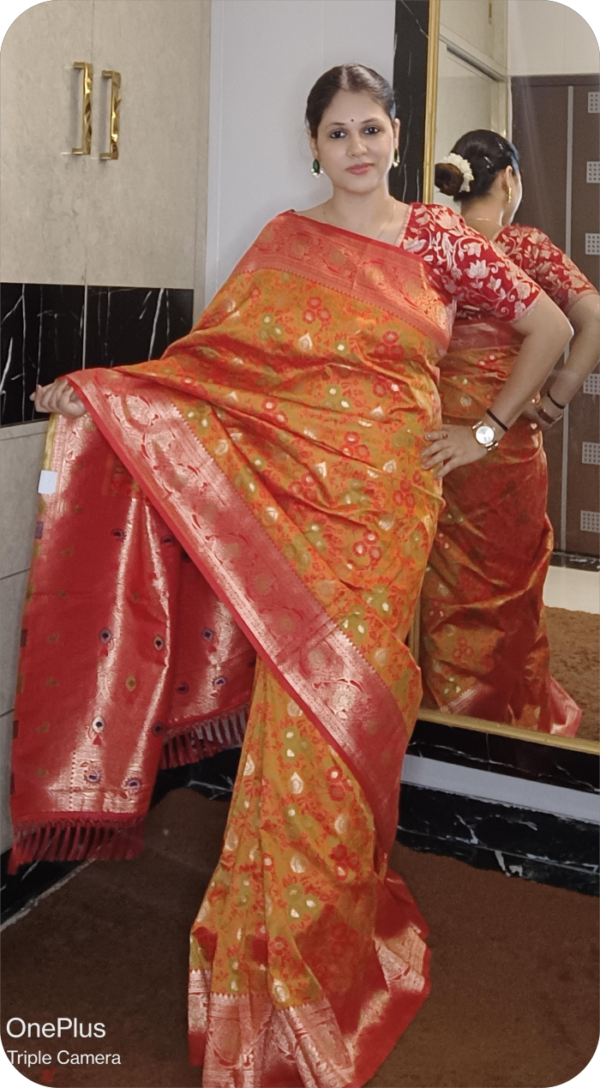 ~ Raajrani ~Mustard Yellow Banarasi Silk Saree - Image 10