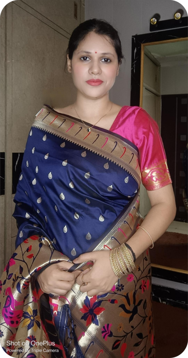 ~ Satyabhama ~ Navy Blue Paithani Silk Saree - Image 6